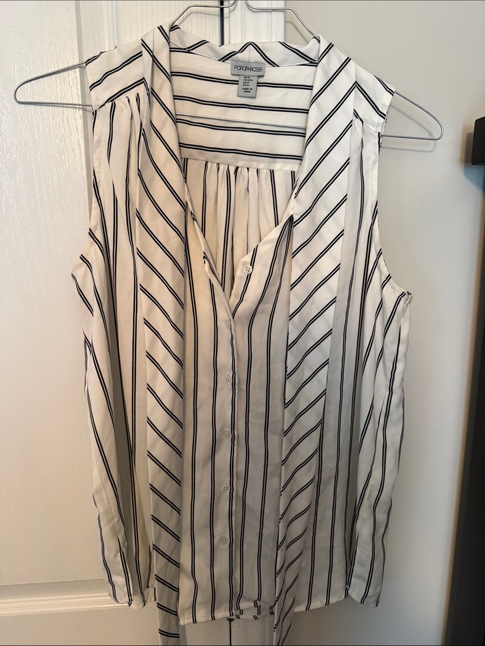Paraphrase Black & White Vertical Striped Sleeveless Blouse